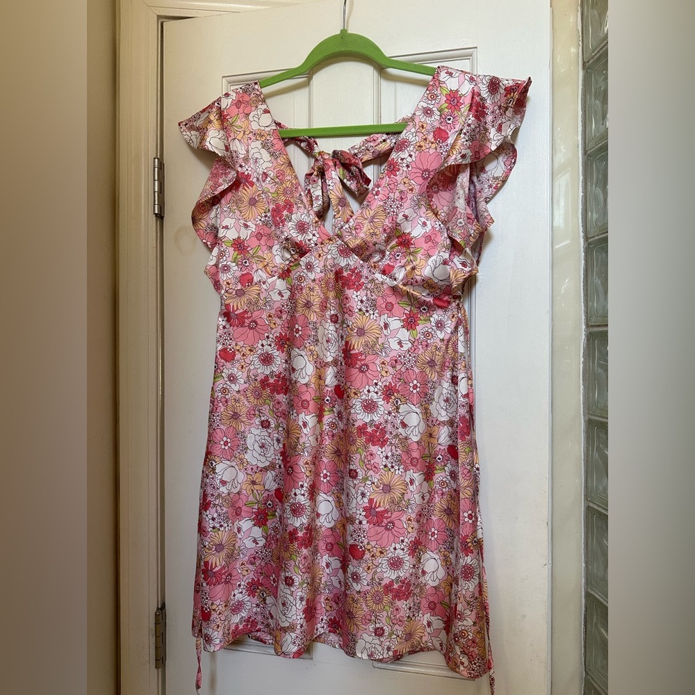 Altar'd State Pink Floral Silky Mini Dress